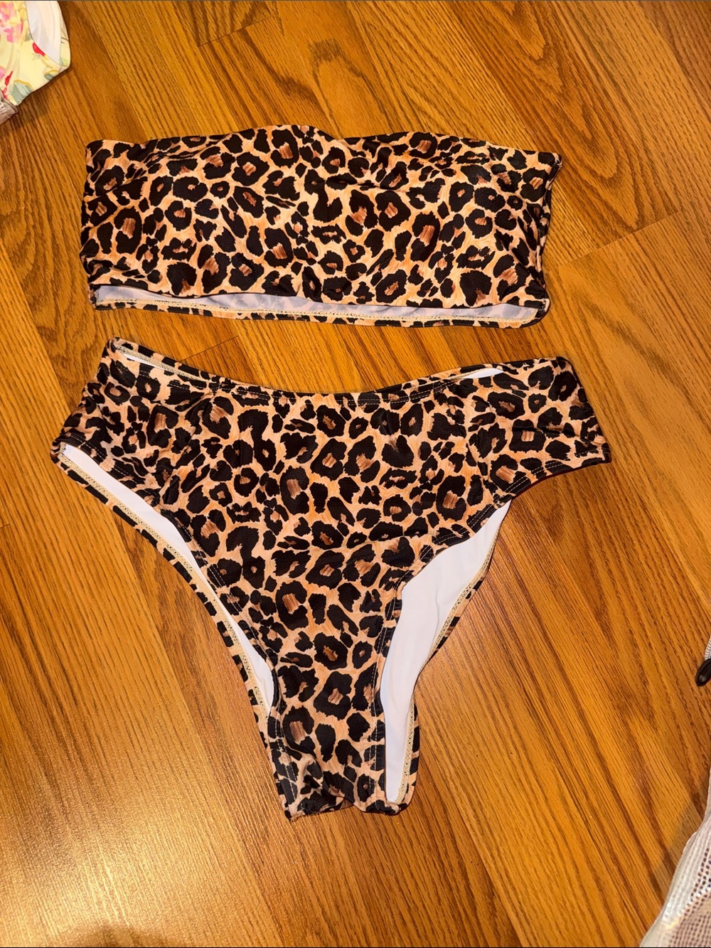 Leopard Print Bandeau Bikini Set - Brown & Black